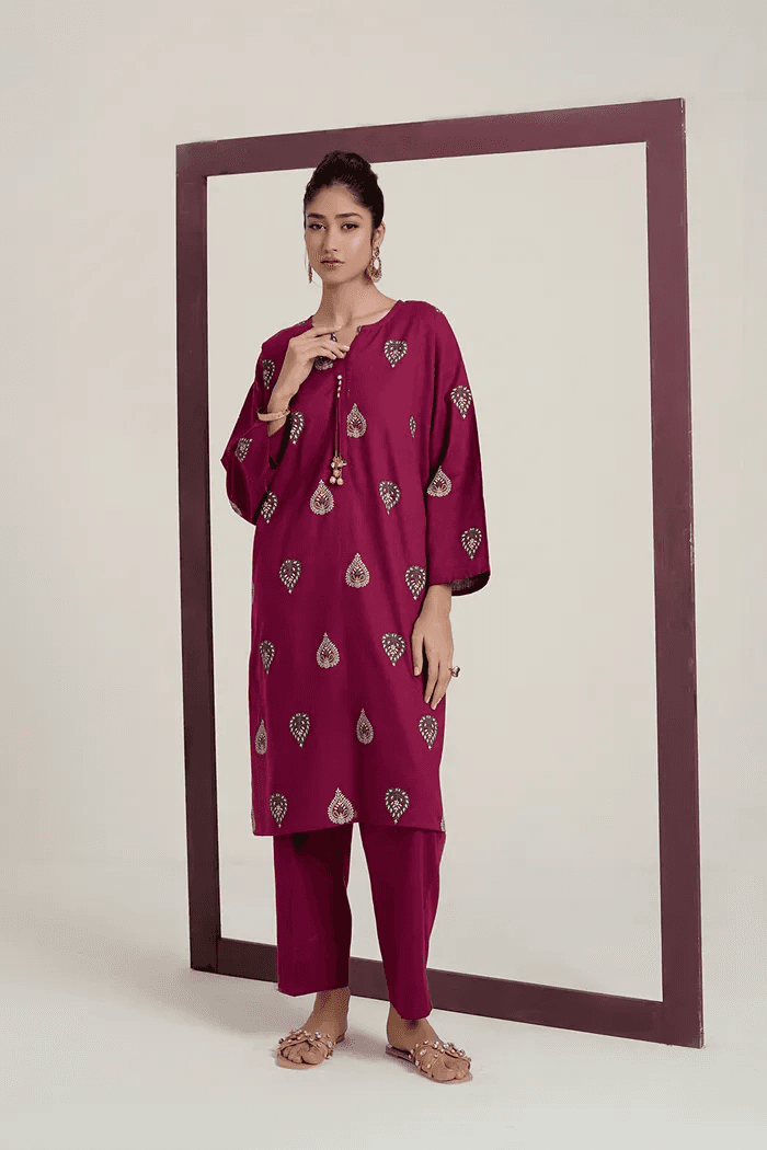 Cross Slub Block Print Shirt And Dyed Trouser