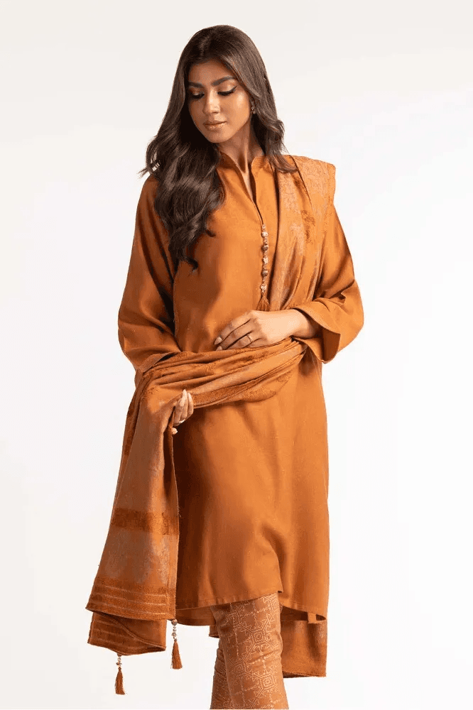 Dyed Acrylic Viscose Shirt With Velvet Jacquard Shawl